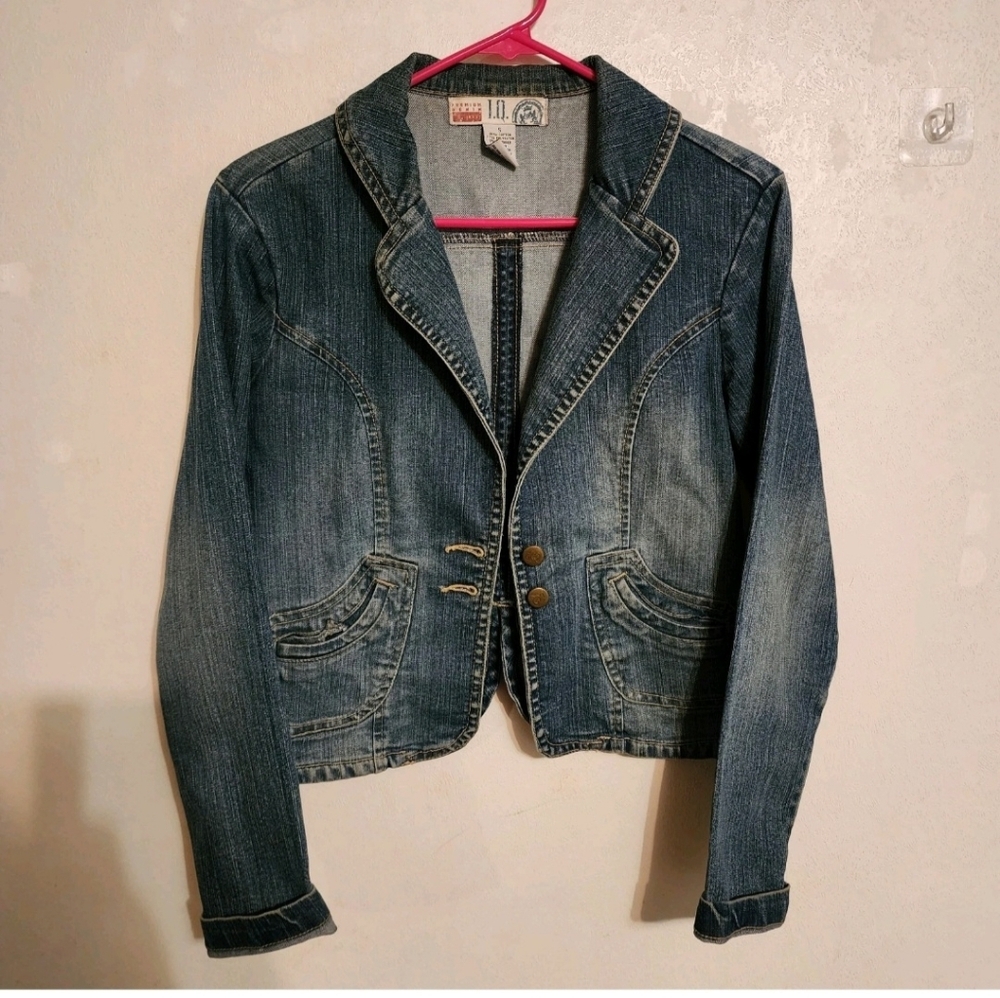I.Q. Blue Denim Jean Jacket Button Blazer Size S